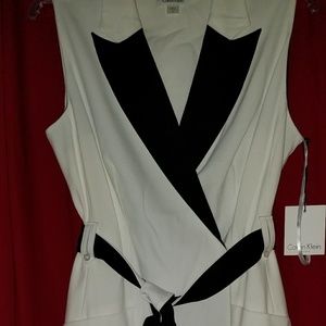 Calvin Klein Blk/Wht shawl collar Belted mock wrap dress  Sz 8 NWT